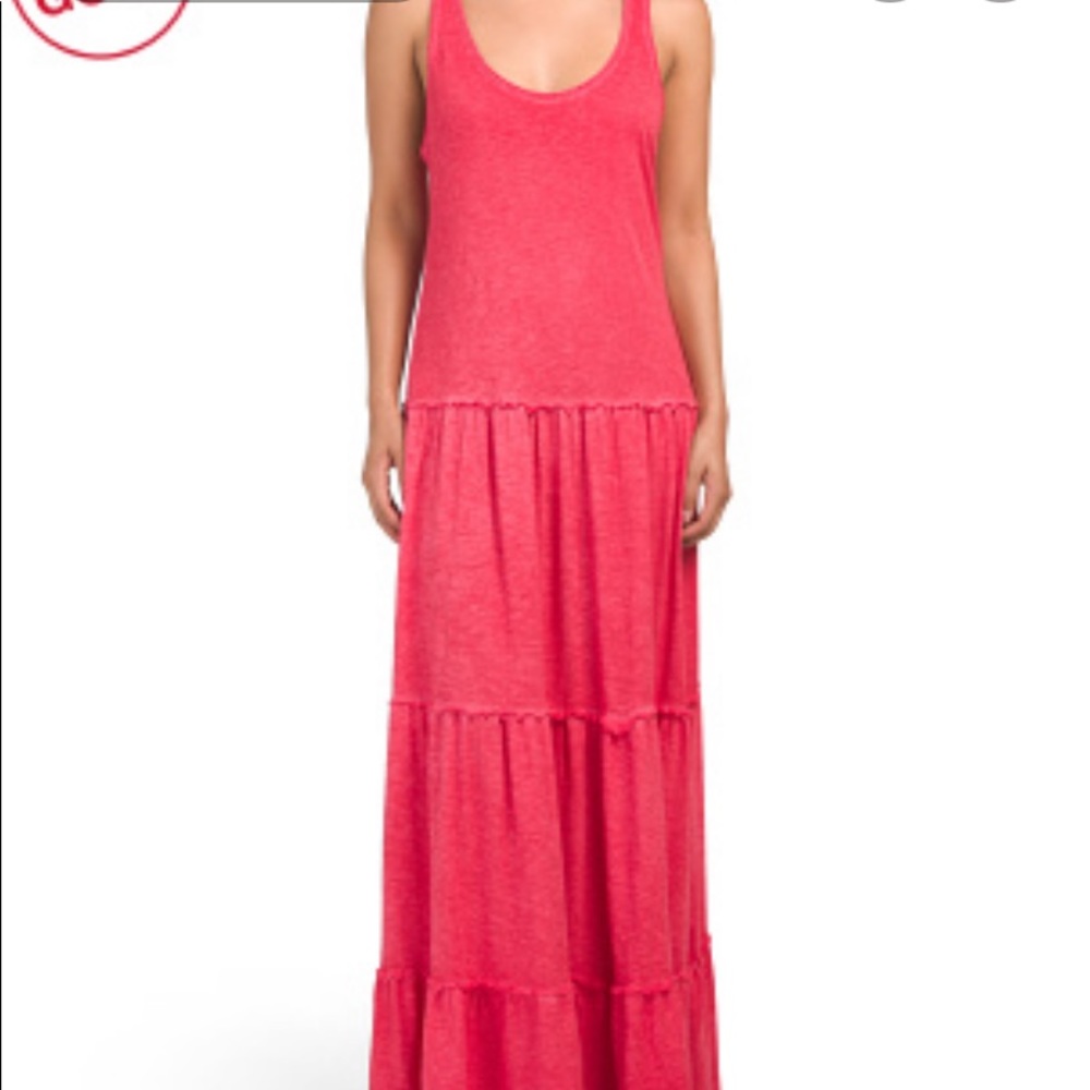 7 AGOSTO Made In Italy Racerback Tiered Cotton Maxi Dress, Large